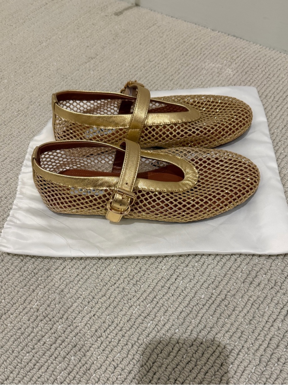 Alaia Gold Mesh Fishnet Flats